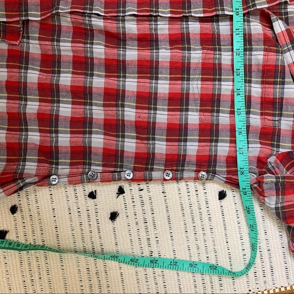 Theory Red Plaid Raw Hem Button Down Shirt - Picture 7 of 10